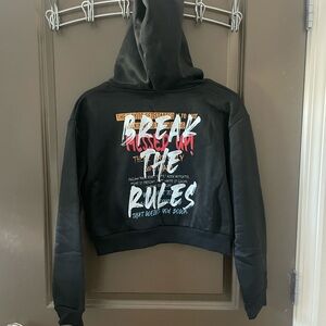 SHEIN Cropped Black Break the Rules Graphic Hoodie